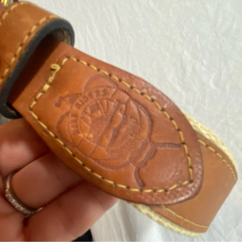 Riders Belt Leather Canvas Orange Men 32 Brown Leather Belt Embroidered Design